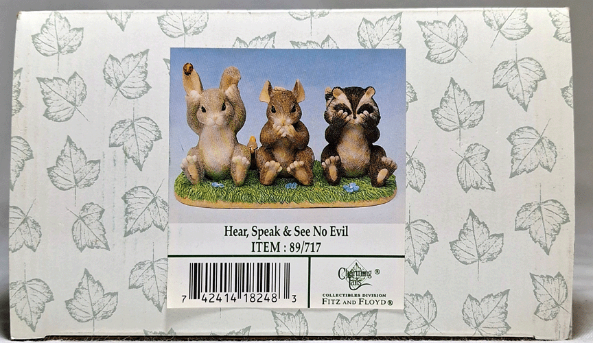 Fitz and Floyd Charming Tails HEAR SPEAK SEE NO EVIL Statue